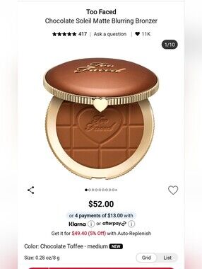 Too Faced Chocolate Soleil Matte Bronzer — Chocolate Toffee